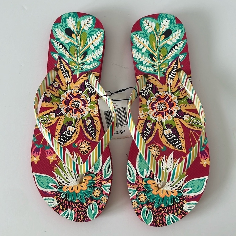 NWT Vera Bradley Rumba Floral Tropical Flip Flops Size Large (9/10)
